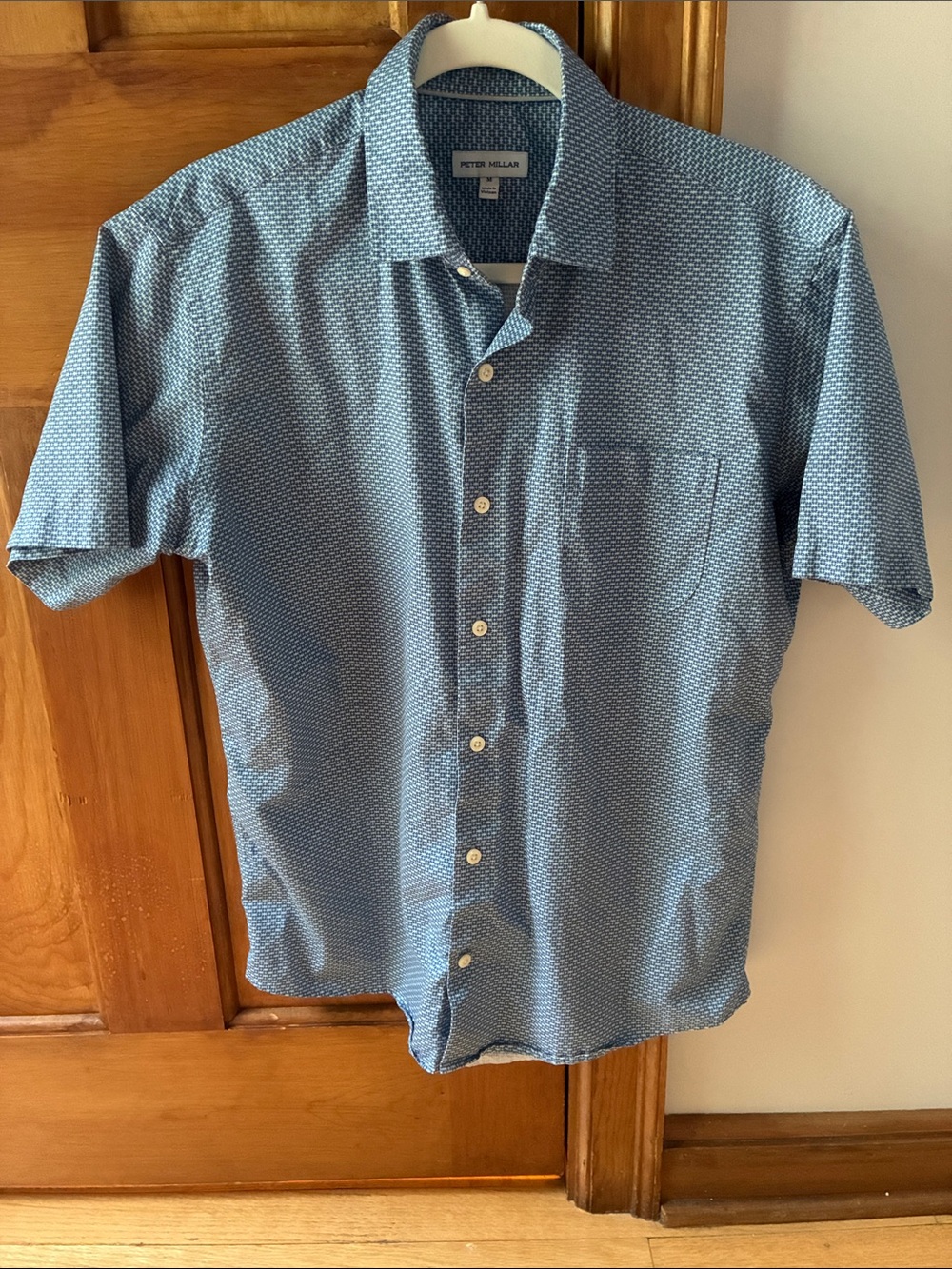 Peter Millar Blue Short-Sleeve Micro-Print Button-Up Shirt
